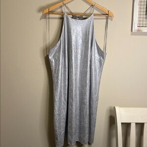 Halston Silver Metallic Halter Dress Size 14
